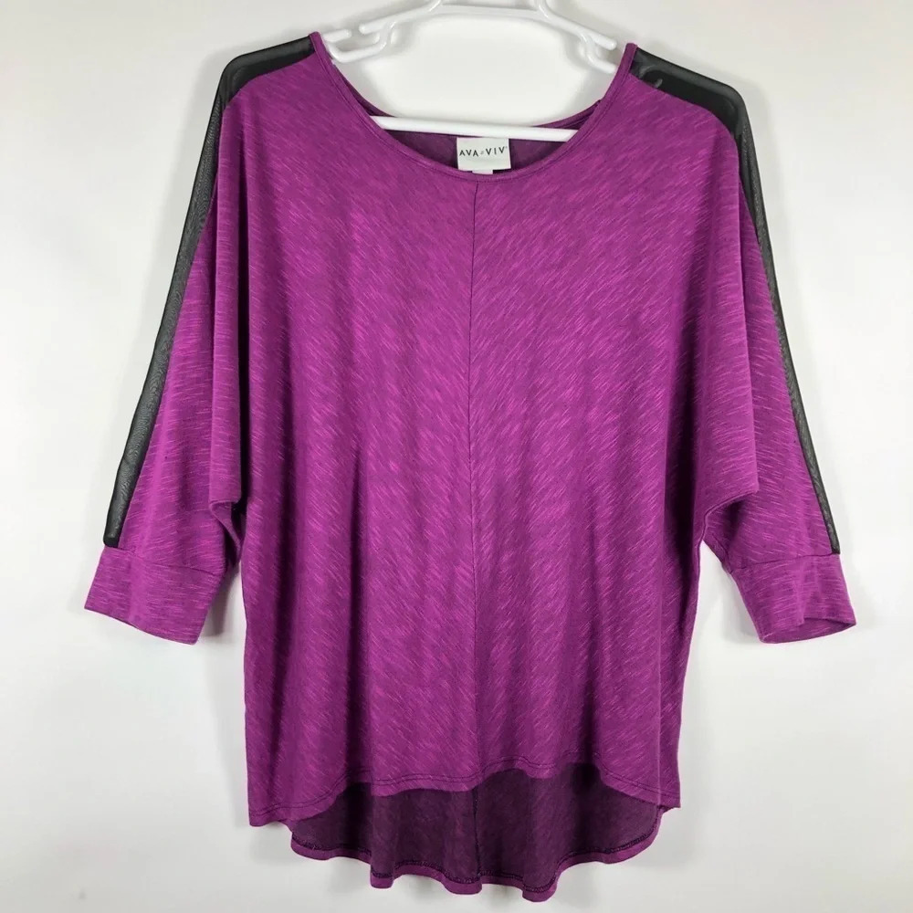 Ava & Viv Mesh Dolman Sleeve Knit Top Purple 2X
